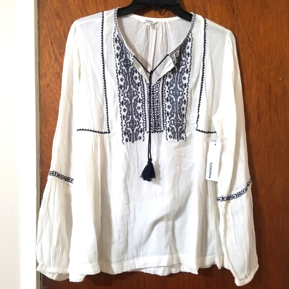 Womans Top by Sonoma brand in White with Black Accents...size L